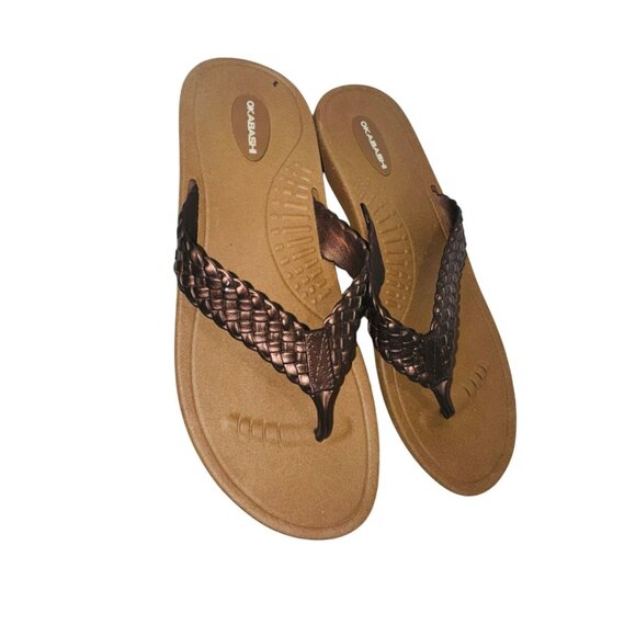 Okabashi Mens Brown Flip Flops Thong Sandals L Comfortable Beach Resort Comfort - Picture 8 of 11